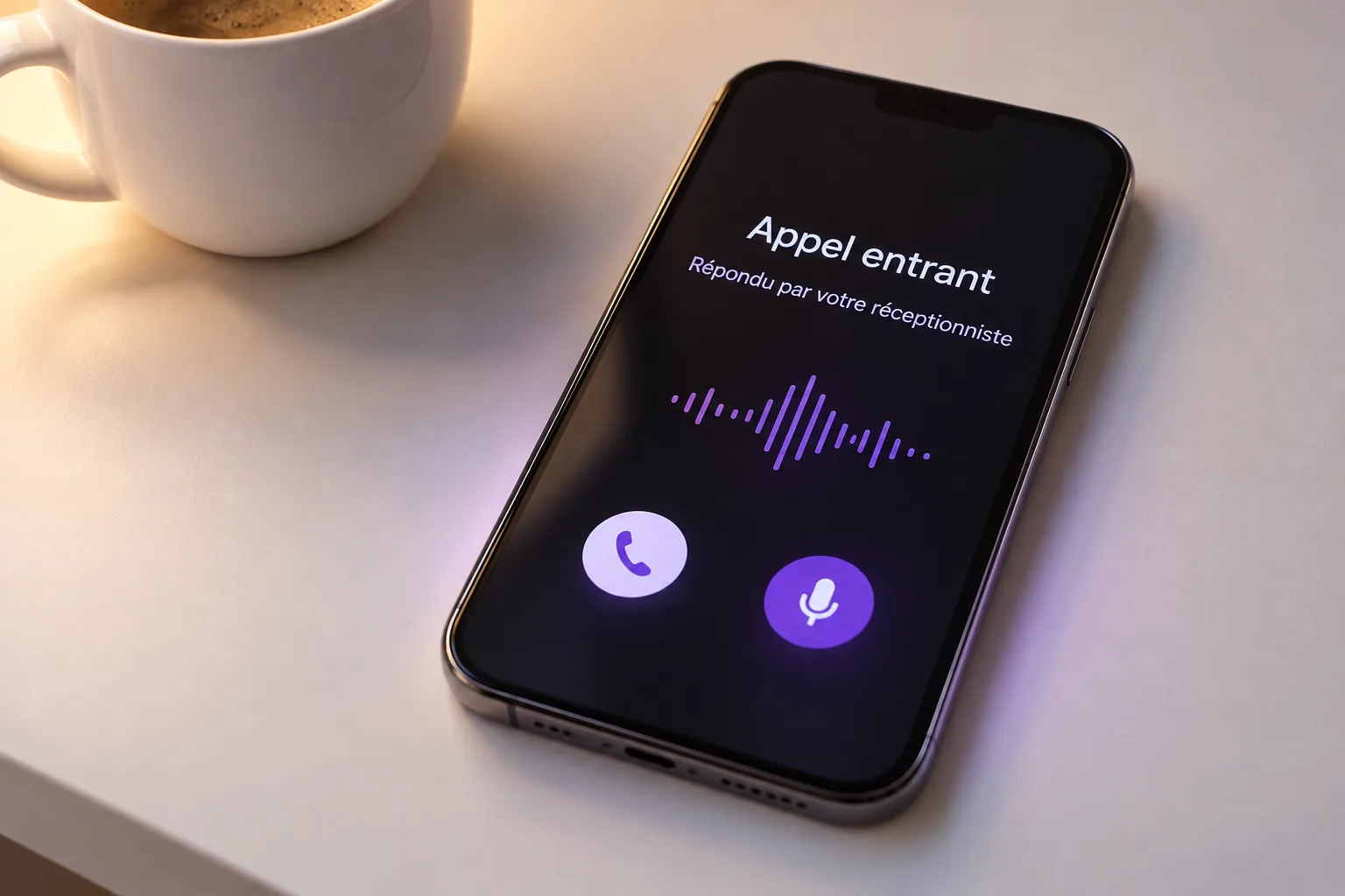 Un téléphone, le soir : appel entrant, répondu par votre réceptionniste.