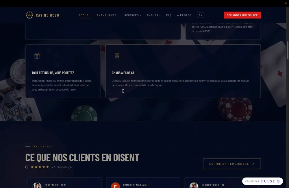 Casino BCBG — capture du site livré